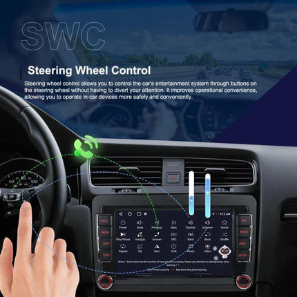 Volkswagen Android Car Navigation with 9-Inch Screen showing steering wheel control and touchscreen dashboard integration