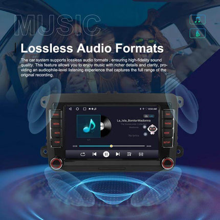 Volkswagen Android Car Navigation with 9-Inch Screen displaying lossless audio playback and music interface in car stereo