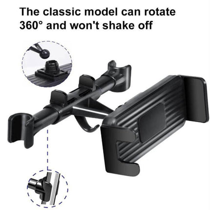 Car Headrest Phone and Tablet Holder 360 Degree Rotation - adjustable rear-seat mount fits 13.5–24 cm devices, 360° swivel for hands-free viewing