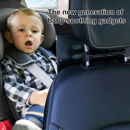 Car Headrest Phone and Tablet Holder 360 Degree Rotation mounted on headrest with child watching video hands-free in back seat