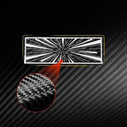 Carbon Fiber Decorative Sticker for Car Tail Design – close-up of woven carbon fiber texture and tail decal placement on black background