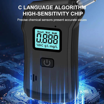 Compact Digital Alcohol Breath Tester for Personal Safety black portable device with LCD showing 0.000 and power button
