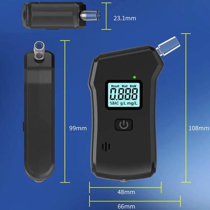 Compact Digital Alcohol Breath Tester for Personal Safety – portable ABS breathalyzer with LCD, 108x66x23.1mm for quick sobriety checks