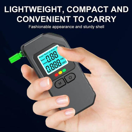Compact Digital Alcohol Breath Tester for Personal Safety handheld device with LCD display, portable ABS body shown in hand