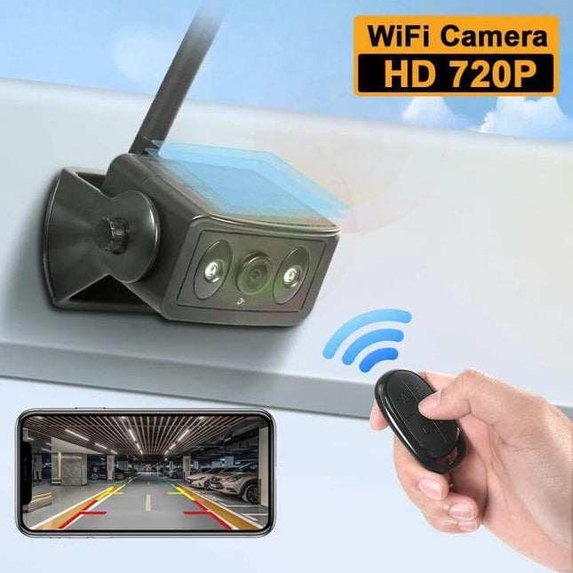 Magnetic Solar Wireless Car Rear View Reversing Camera for Safe Driving - wireless 720P HD solar-mounted reverse camera with magnetic mount and smartphone WiFi display