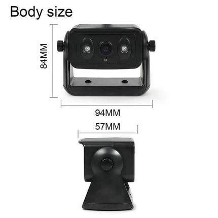 Magnetic Solar Wireless Car Rear View Reversing Camera for Safe Driving compact black magnetic mount camera showing dimensions 94mm x 84mm x 57mm
