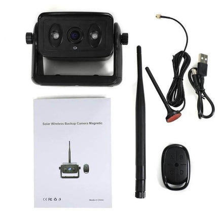 Magnetic Solar Wireless Car Rear View Reversing Camera for Safe Driving - wireless backup camera kit with antenna, USB cable, remote and manual