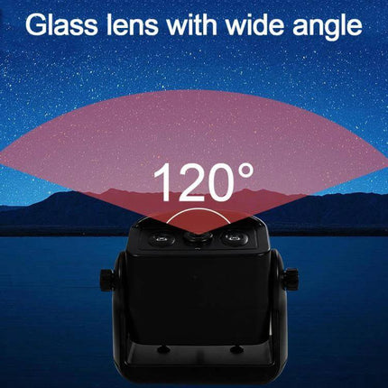 Magnetic Solar Wireless Car Rear View Reversing Camera for Safe Driving showing 120° wide angle glass lens and magnetic mount