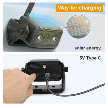 Magnetic Solar Wireless Car Rear View Reversing Camera for Safe Driving mounted with solar panel and Type-C charging port