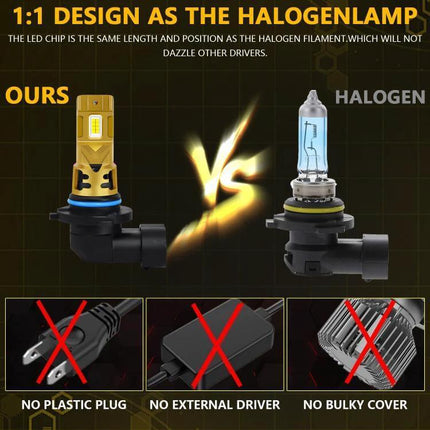 Car LED Headlight Bulbs For Clear Nighttime Visibility - 1:1 design LED vs halogen, 3500 lm, no external driver, no plastic plug, no bulky cover