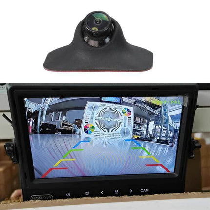 Side View Blind Spot Camera for Safer Vehicle Visibility Monitoring - compact side camera with 720P PC2052 sensor showing parking assist display