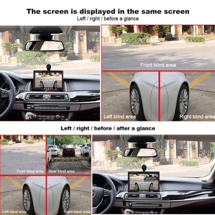 Side View Blind Spot Camera for Safer Vehicle Visibility Monitoring - dashboard display showing left and right blind areas