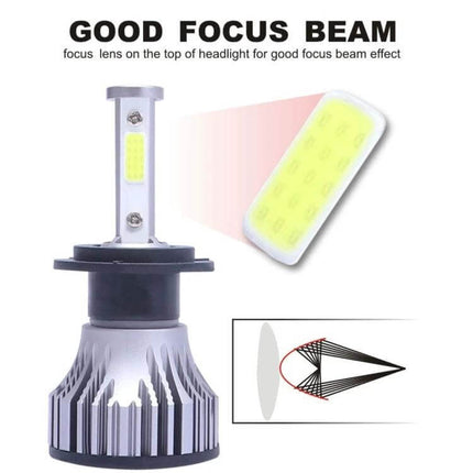 Car LED Headlight And Fog Light For Everyday Driving IP68 compact 6063 aluminum bulb showing focused beam and heat sink