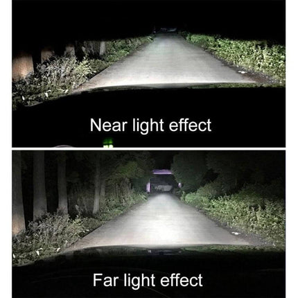 Car LED Headlight And Fog Light For Everyday Driving IP68 showcasing near light and far light beam patterns on a dark rural road