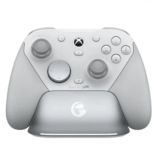 Alt Tag: GameSir Controller for Everyday Gaming Sessions at Home white wireless controller on charging dock