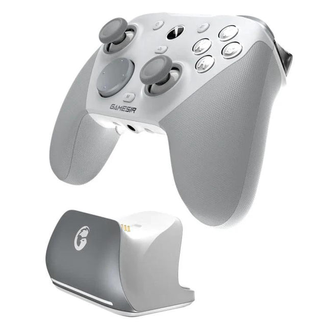 GameSir Controller for Everyday Gaming Sessions at Home - white wireless controller with ergonomic grips and charging dock for PC and Android