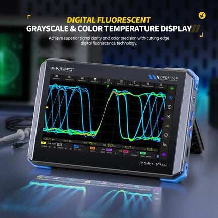 Fnirsi 7-Inch Portable Oscilloscope Tablet for Electronics Analysis showing waveform display and touch interface for field and lab testing