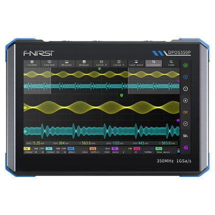 Fnirsi 7-Inch Portable Oscilloscope Tablet for Electronics Analysis showing waveform traces on touchscreen for field and lab troubleshooting