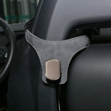 Car Seat Back Hanger Hook For Backseat Storage Organizer - gray PU hook mounted on car headrest to hang bags and keep backseat organized