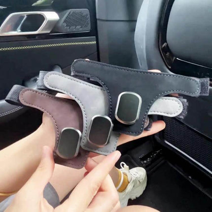 Car Seat Back Hanger Hook For Backseat Storage Organizer hanging PU hook organizer shown in car holding bags and clothing to prevent clutter
