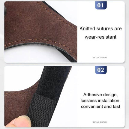 Car Seat Back Hanger Hook For Backseat Storage Organizer brown PU stitched hook with adhesive strap showing wear-resistant knitting and lossless installation