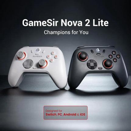 GameSir Controller for Everyday Gaming on PC and Mobile - GameSir Nova 2 Lite white and black controllers shown, Bluetooth/Wired/2.4G cross-platform