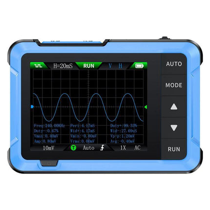 FNIRSI DSO510 Handheld Oscilloscope for Signal Measurement showing waveform on portable blue handheld unit