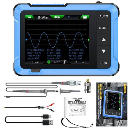 FNIRSI DSO510 Handheld Oscilloscope for Signal Measurement handheld oscilloscope with probes, USB cable and waveform display for field diagnostics