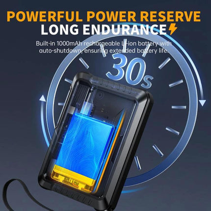 FNIRSI DSO510 Handheld Oscilloscope for Signal Measurement showing battery life graphic and 1000mAh long endurance