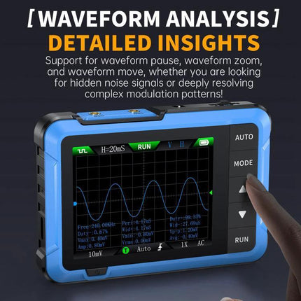 FNIRSI DSO510 Handheld Oscilloscope for Signal Measurement showing waveform analysis on a portable oscilloscope display