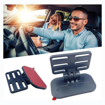 Universal Adhesive Mounting Bracket for Car Rear Cameras showing adjustable bracket with adhesive pad in car interior