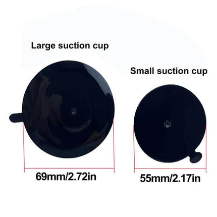 Suction Cup Bracket for Camera Mounting on Glass Surfaces showing large 69mm and small 55mm suction cups for cameras and GPS devices