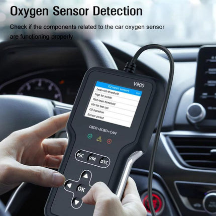 Compact Scanner for Routine Car Checks During Daily Drives handheld OBD2 device showing oxygen sensor detection and fault code readout