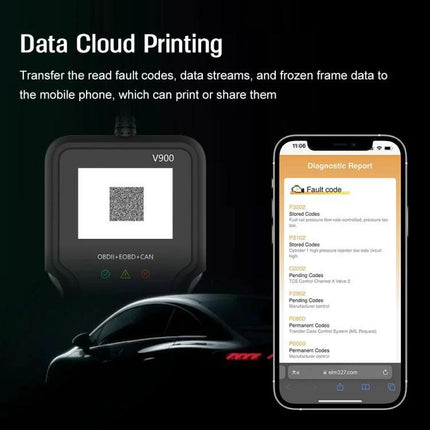 Compact Scanner for Routine Car Checks During Daily Drives showing OBD2 device and phone diagnostic report
