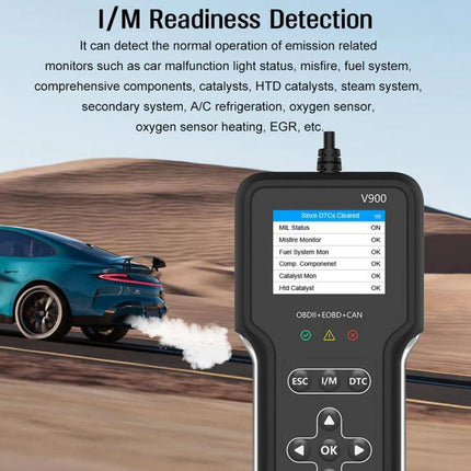 Compact Scanner for Routine Car Checks During Daily Drives - handheld OBD2 diagnostic reader showing I/M readiness results