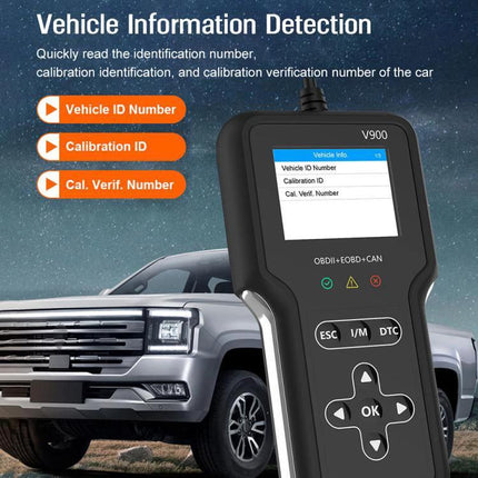 Compact Scanner for Routine Car Checks During Daily Drives handheld OBD2 reader displaying vehicle ID and calibration info