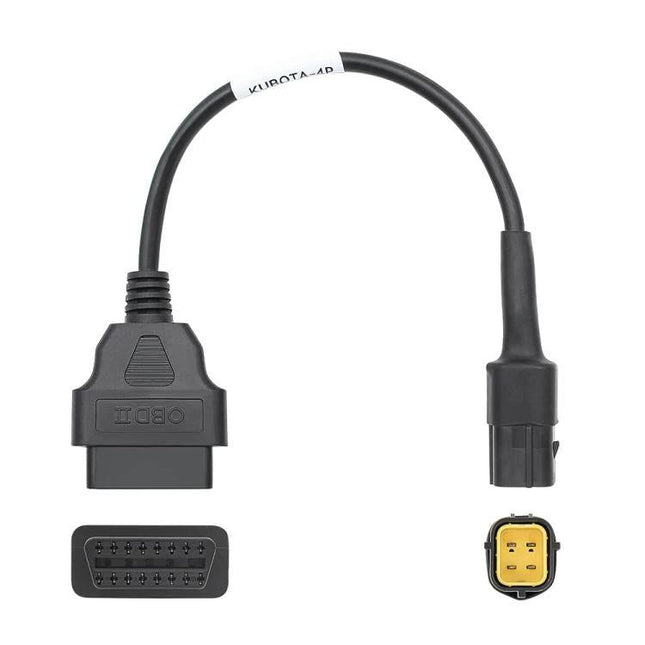 Adapter Cable for Everyday Kubota Farm Equipment Checks - black diagnostic adapter cable linking Kubota Diagmaster 4 to tractor connector