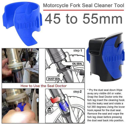 Motorcycle Fork Seal Cleaner For 45 to 55mm Forks Easy Cleaning - blue seal doctor tool for quick on-fork cleaning and reduced leakage