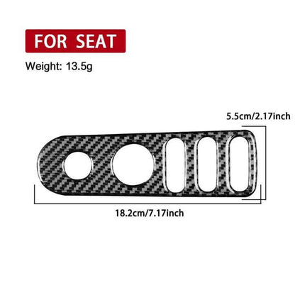 Carbon Fiber Rear Mirror Switch Frame Sticker for Seat Leon shown with carbon fiber weave trim and measurements 18.2cm x 5.5cm