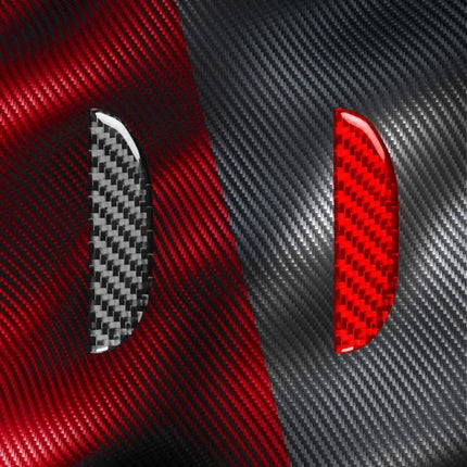 Carbon Fiber Car Seat Storage Box Handle Decorative Sticker on black and red carbon fiber background, glossy protective finish