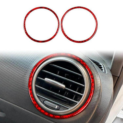 Carbon Fiber Car Air Outlet Decorative Sticker Left And Right red carbon fiber round trim for SEAT Leon air vent 2005–2012, self-adhesive protection