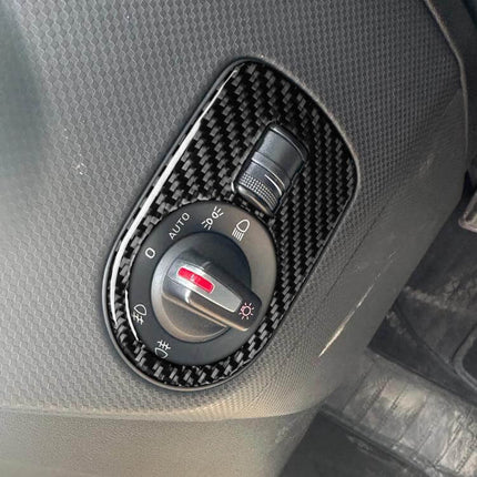 Carbon Fiber Headlight Switch Panel Sticker for SEAT Leon textured carbon finish protects switch panel, self-adhesive, 2005–2012 fit