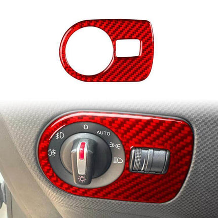 Carbon Fiber Headlight Switch Panel Sticker for SEAT Leon red textured carbon fiber finish protective self-adhesive interior trim