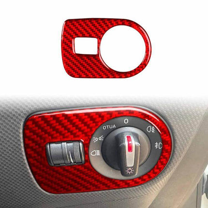 Carbon Fiber Headlight Switch Panel Sticker for SEAT Leon red carbon fiber finish protective self-adhesive replacement cover