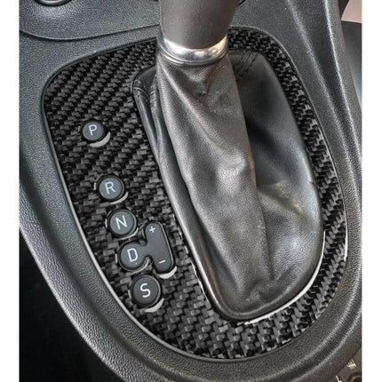 Carbon Fiber Gear Position Panel Decorative Sticker For Seat Leon Left Driver installed around automatic shifter showing textured carbon fiber finish