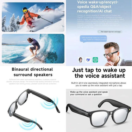 Compact Glasses for Recording Everyday Travel Moments with 8MP camera, binaural speakers and voice assistant for hands-free travel videos