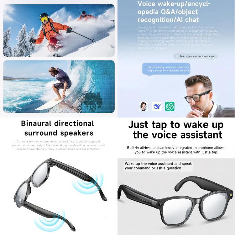 Compact Glasses for Recording Everyday Travel Moments with 8MP camera, binaural speakers and voice assistant for hands-free travel videos