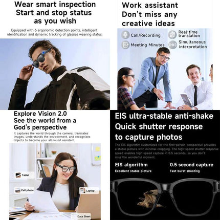 Compact Glasses for Recording Everyday Travel Moments - 8MP hands-free smart glasses for travel videos and photos, EIS anti-shake, easy file transfer