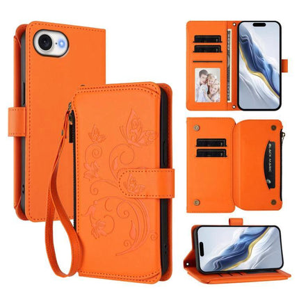 Leather Phone Case With Wallet For Everyday Use - orange PU leather wallet case with card slots, wrist strap and TPU phone protector