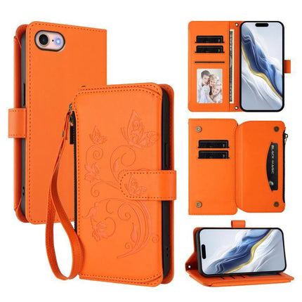 Phone Case With Wallet For Everyday Essentials On The Go – orange PU/TPU wallet phone case with card slots, photo ID window, zipper pocket and wrist strap
